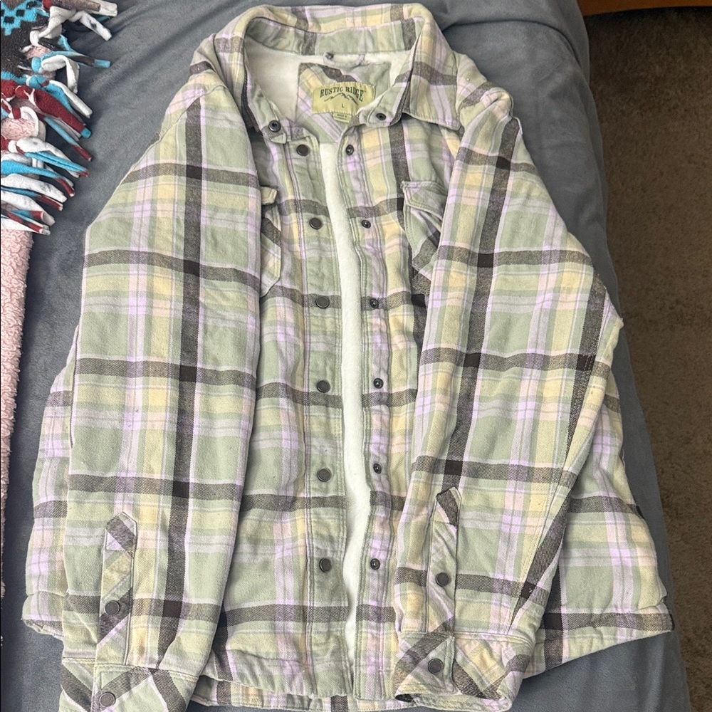 Rustic Ridge Women's Green Plaid Button-Front Shirt Jacket